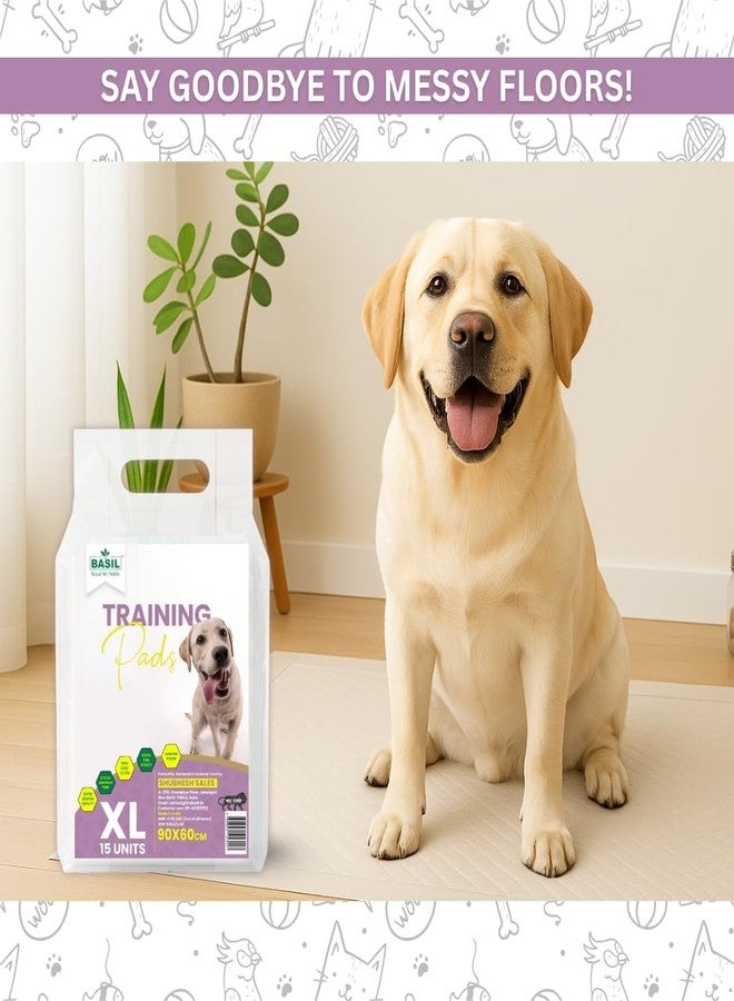 Basil Dogs Training Pads | Ultra-Absorbent & Leakproof Pet Pee Pads | Odor Control, Non-Slip Stick-On Tape | Soft & Comfortable for Indoor & Outdoor Puppy Training | 60 x 90cm | 15 pcs - Image 2